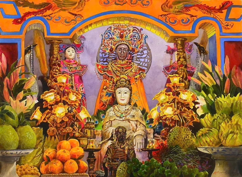 The Buddha statue is placed right in the center of the temple.