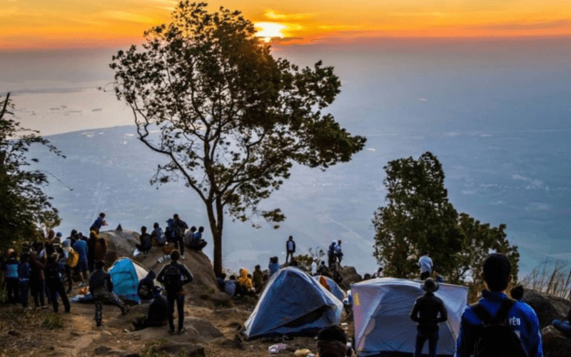 Viewing the valley from the summit of Ba Den Mountain.