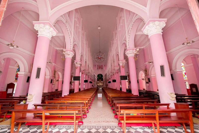 Tan Dinh Church with stunning stained glass, crystal chandeliers, …