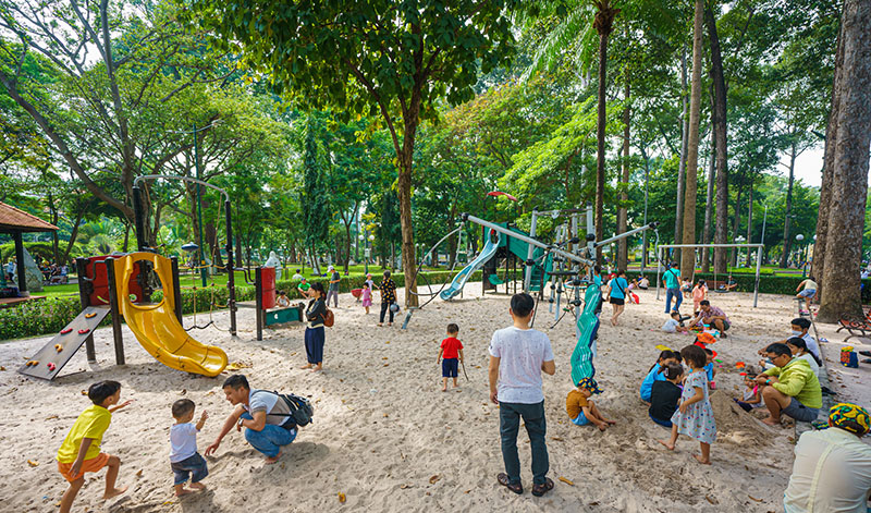 A popular playground attracting many kids on weekends